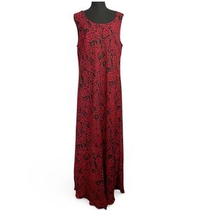 Studio 1 Dress Womens 10 Tall Maxi Blue Black Floral Lined Sleeveless Scoop Neck